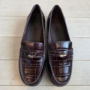 Madewell Croc-Embossed Loafers in Dark Brown